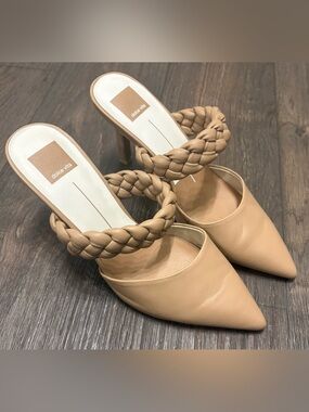 Dolce Vita Braided Strap Pointed Toe Mule Heels Nude Tan Size 9